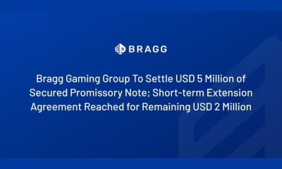 bragg-gaming-group-to-settle-usd-5-million-of-secured-promissory-note;-short-term-extension-agreement-reached-for-remaining-usd-2-million